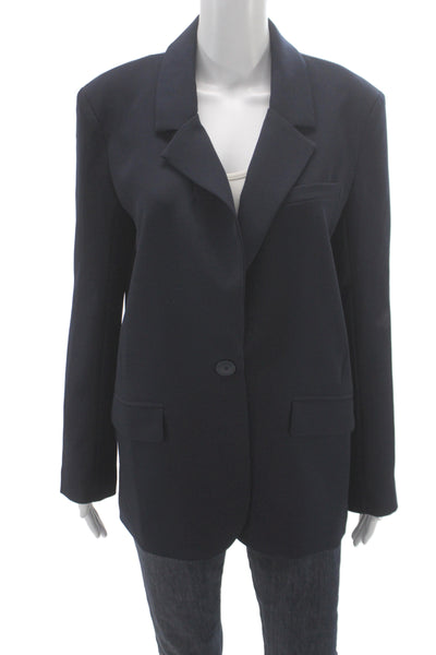 Aquatalia Women Polyester Classic Button Blazer Navy Blue Size S