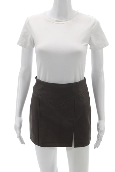 Robertson + Rodeo Women Brown Vegan Leather Mini Skirt Zip Fall Size S