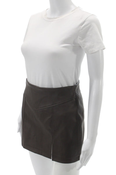 Robertson + Rodeo Women Brown Vegan Leather Mini Skirt Zip Fall Size S