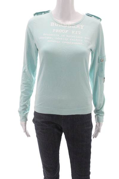 Burberry London Women Blouse Blue Long Sleeve Crew Neck Cotton Size M