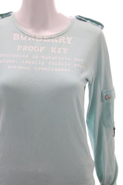 Burberry London Women Blouse Blue Long Sleeve Crew Neck Cotton Size M