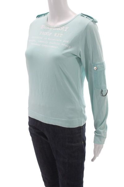 Burberry London Women Blouse Blue Long Sleeve Crew Neck Cotton Size M