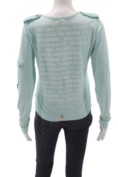 Burberry London Women Blouse Blue Long Sleeve Crew Neck Cotton Size M