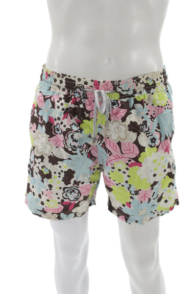 Vilebrequin Men Bermuda Floral Multicolor Drawstring Polyamide Shorts Size L