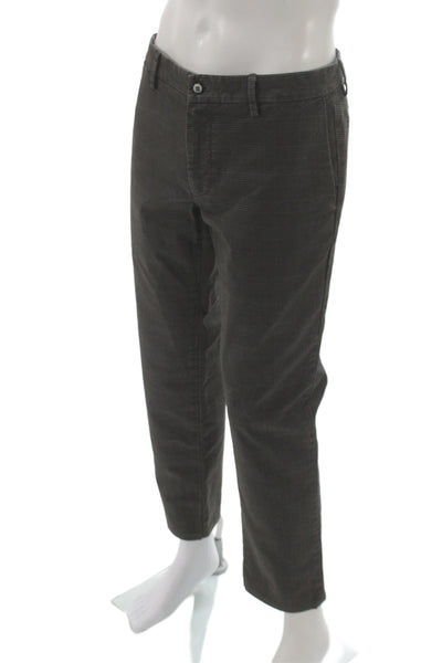 Masons Mens Brown Plaid Cotton Straight Trousers Button Closure Size 32