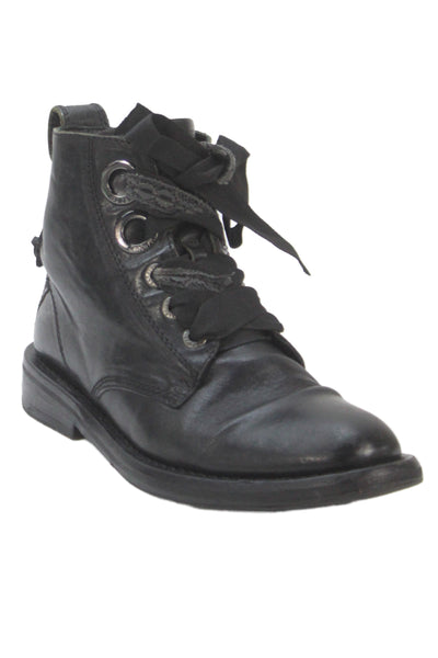 Zadig & Voltaire Womens Leather Zip Lace-Up Combat Boots Black Size 9