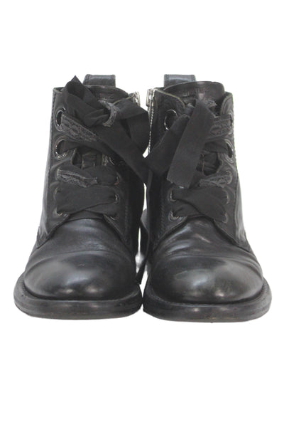 Zadig & Voltaire Womens Leather Zip Lace-Up Combat Boots Black Size 9