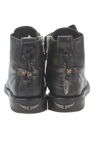 Zadig & Voltaire Womens Leather Zip Lace-Up Combat Boots Black Size 9
