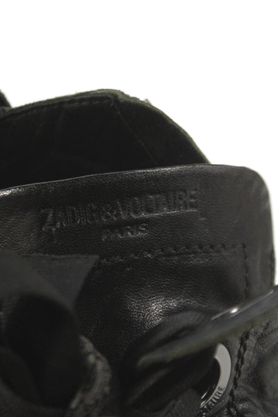 Zadig & Voltaire Womens Leather Zip Lace-Up Combat Boots Black Size 9