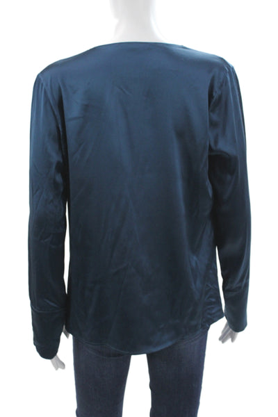 Ramy Brook Women V-Neck Silk Long Sleeve Blouse Blue Size XS
