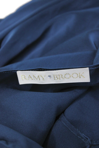 Ramy Brook Women V-Neck Silk Long Sleeve Blouse Blue Size XS
