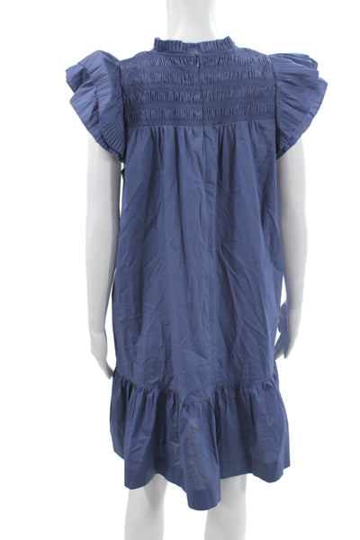 Sea New York Women Shift Dress Blue High Neck Short Sleeve Cotton Size L