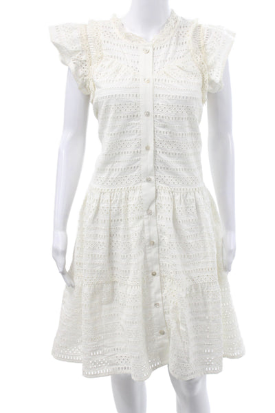 Sea New York Women Shirt Dress White Cotton Short Sleeve Size M