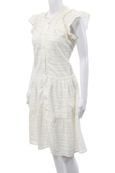 Sea New York Women Shirt Dress White Cotton Short Sleeve Size M