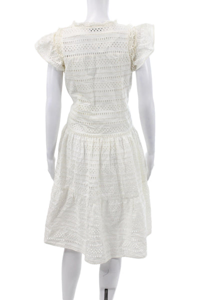 Sea New York Women Shirt Dress White Cotton Short Sleeve Size M