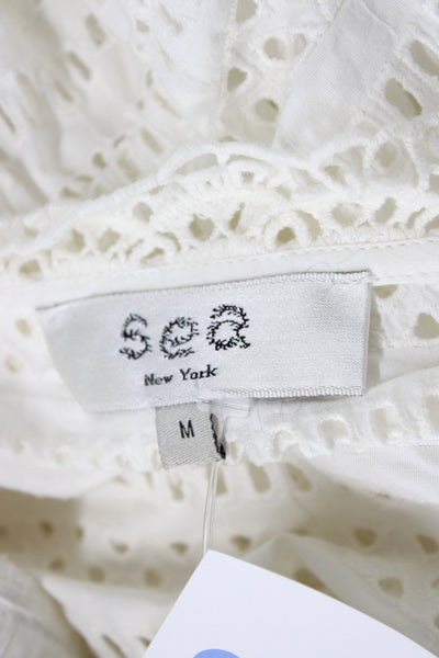 Sea New York Women Shirt Dress White Cotton Short Sleeve Size M