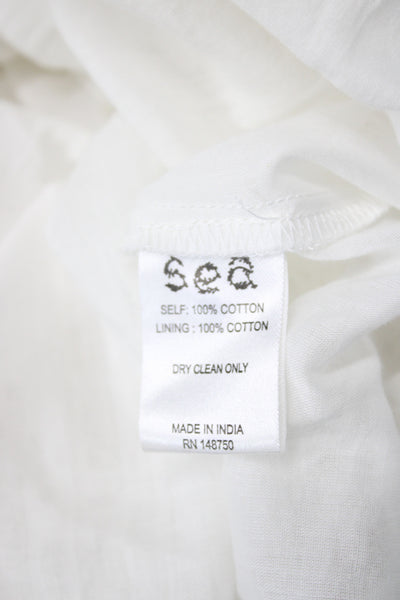 Sea New York Women Shirt Dress White Cotton Short Sleeve Size M