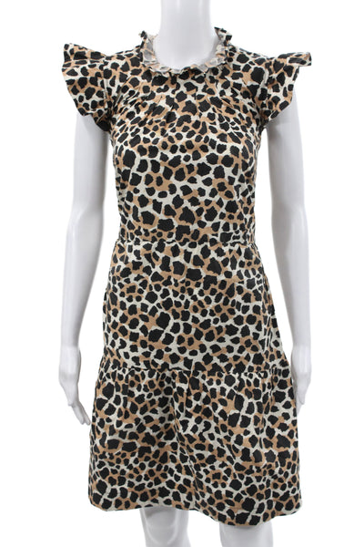 Sea New York Womens Beige Animal Print Shift Dress 100% Cotton Size 8
