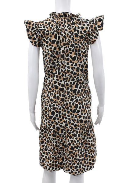 Sea New York Womens Beige Animal Print Shift Dress 100% Cotton Size 8