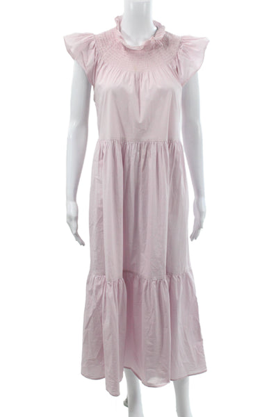 Sea New York Women Bohemian Maxi Dress Pink High Neck Short Sleeve Size M