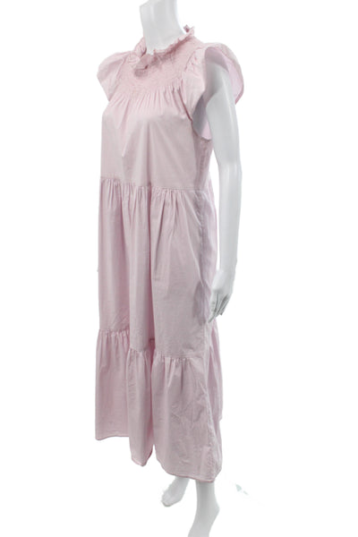 Sea New York Women Bohemian Maxi Dress Pink High Neck Short Sleeve Size M