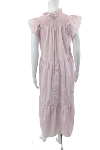 Sea New York Women Bohemian Maxi Dress Pink High Neck Short Sleeve Size M