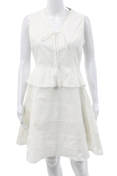 Proenza Schouler Women White Fit & Flare V-Neck Sleeveless Cotton Dress Size 8