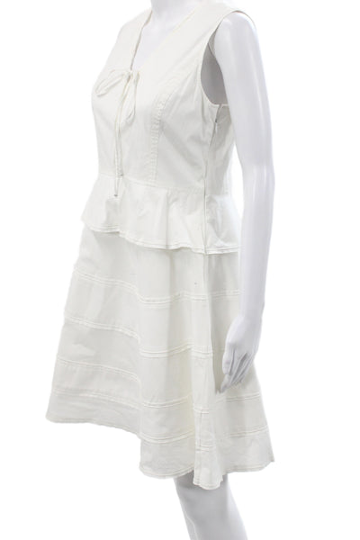 Proenza Schouler Women White Fit & Flare V-Neck Sleeveless Cotton Dress Size 8