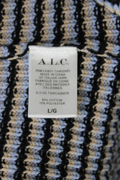 A.L.C. Womens Striped V-Neck Cotton Cardigan Long Sleeve Beige Size L