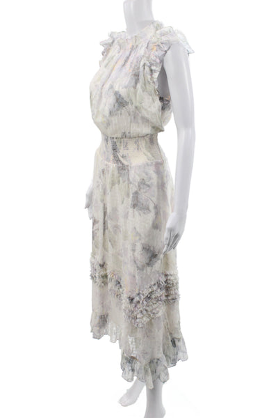 Rebecca Taylor Women Fit & Flare Dress Ivory Silk Sleeveless Size L