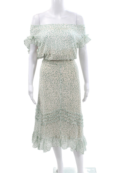 Rebecca Taylor Women Blouson Off Shoulder Geometric Dress Green Size XL
