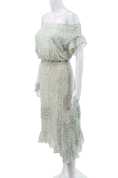 Rebecca Taylor Women Blouson Off Shoulder Geometric Dress Green Size XL