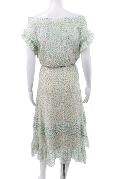 Rebecca Taylor Women Blouson Off Shoulder Geometric Dress Green Size XL