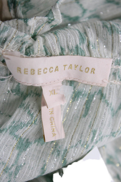 Rebecca Taylor Women Blouson Off Shoulder Geometric Dress Green Size XL