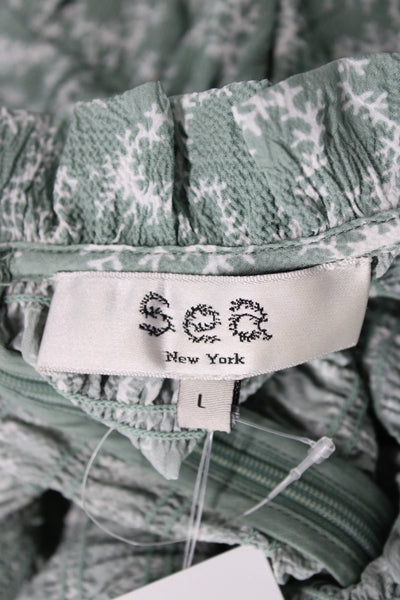 Sea New York Women Mini Floral High Neck Short Sleeve Dress Green Size L