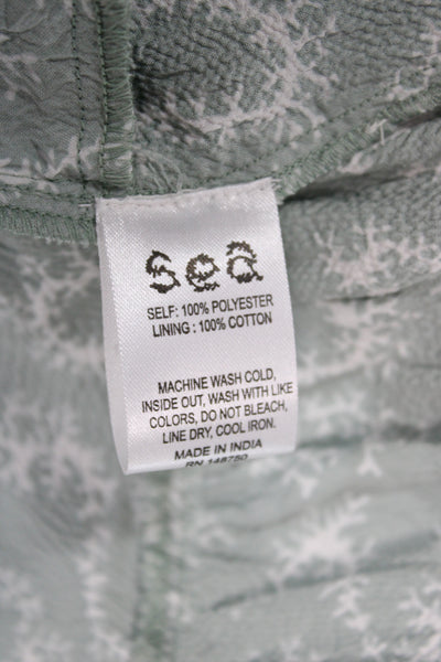 Sea New York Women Mini Floral High Neck Short Sleeve Dress Green Size L