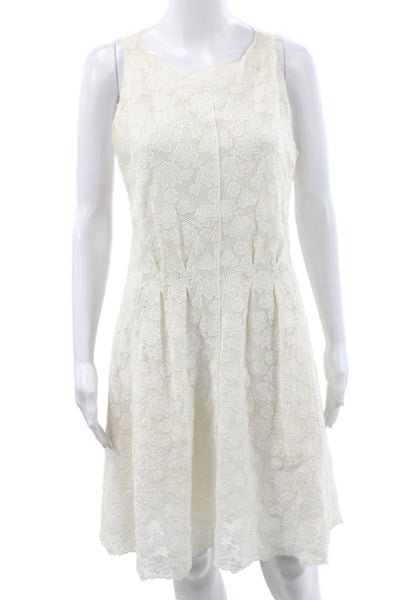 Nina Ricci Womens Ivory Fit & Flare Dress Sleeveless Round Neck Cotton Size 42