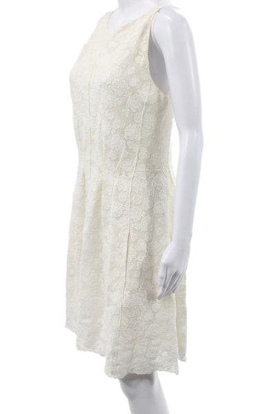 Nina Ricci Womens Ivory Fit & Flare Dress Sleeveless Round Neck Cotton Size 42