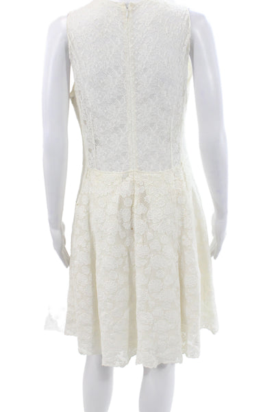 Nina Ricci Womens Ivory Fit & Flare Dress Sleeveless Round Neck Cotton Size 42