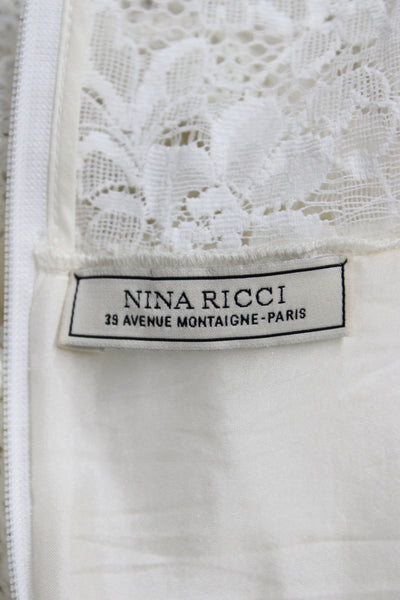 Nina Ricci Womens Ivory Fit & Flare Dress Sleeveless Round Neck Cotton Size 42