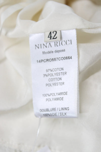 Nina Ricci Womens Ivory Fit & Flare Dress Sleeveless Round Neck Cotton Size 42