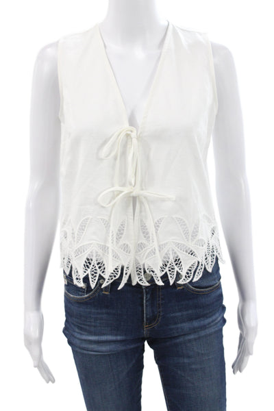 Rails Women Boho V Neck Sleeveless Tie Blouse White Cotton Size S