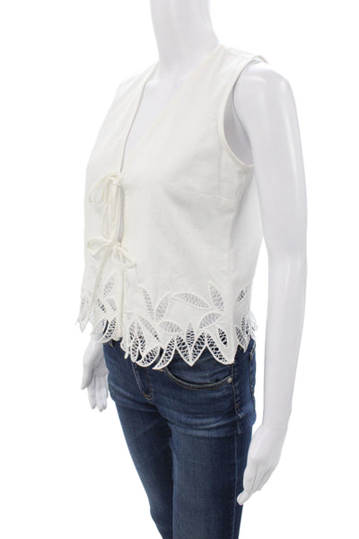 Rails Women Boho V Neck Sleeveless Tie Blouse White Cotton Size S