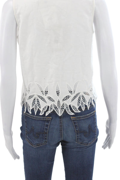 Rails Women Boho V Neck Sleeveless Tie Blouse White Cotton Size S
