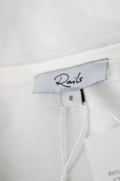 Rails Women Boho V Neck Sleeveless Tie Blouse White Cotton Size S