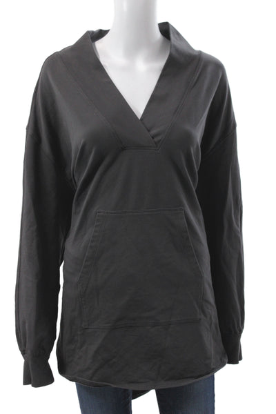 Lululemon Women Gray V-Neck Cotton Pullover Long Sleeve Size 14