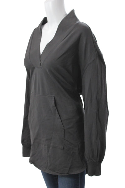 Lululemon Women Gray V-Neck Cotton Pullover Long Sleeve Size 14