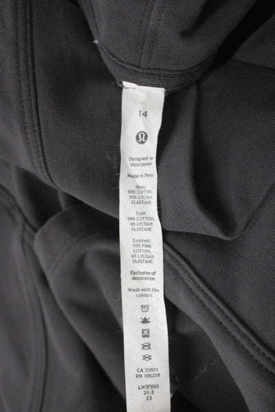 Lululemon Women Gray V-Neck Cotton Pullover Long Sleeve Size 14