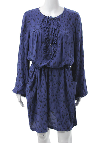 Rebecca Taylor Women Blouson Animal Print Silk Long Sleeve Dress Size 12
