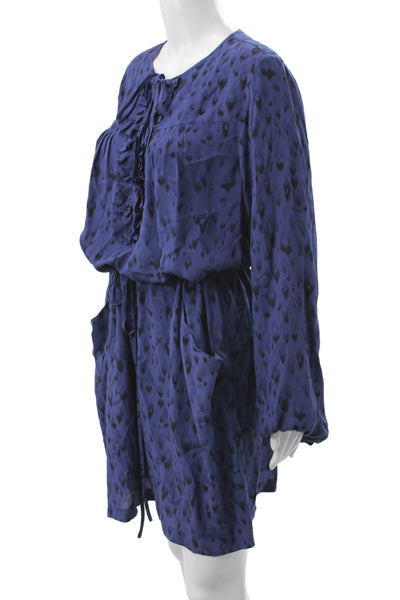 Rebecca Taylor Women Blouson Animal Print Silk Long Sleeve Dress Size 12